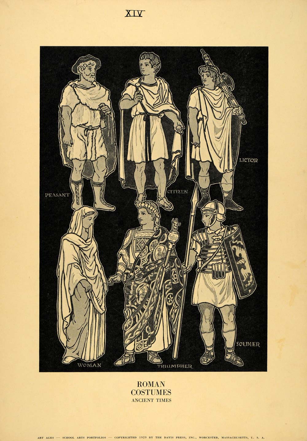 1929 Print Roman Costume Peasant Citizen Soldier Lictor ORIGINAL HISTORIC AA3