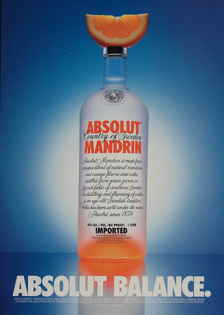 1999 Ad Absolut Mandrin Balance Orange Slice Bronstein - ORIGINAL ABS2