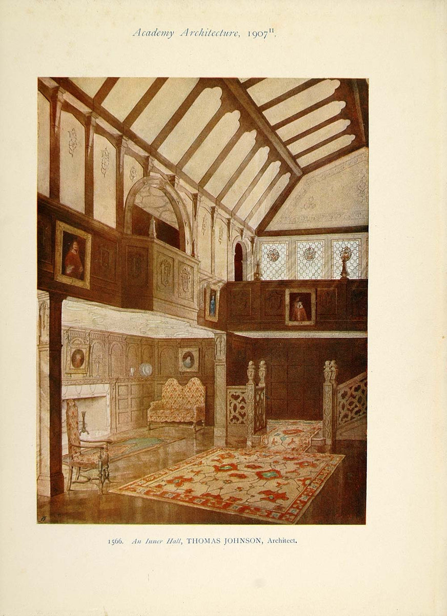 1907 Inner Hall Design Fireplace Thomas Johnson Print - ORIGINAL AD1 ...