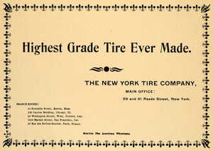 1896 Ad New York Tire Bicycle Bike Parts Reade Street Rubber American AMW1