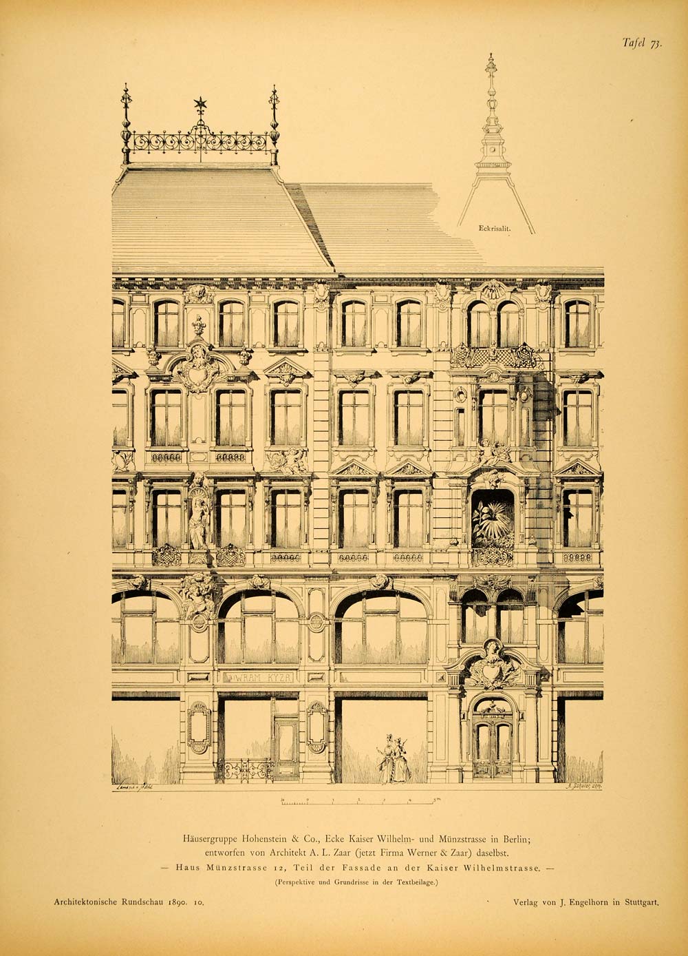 1890 Print Building MåÀnzstrasse 12 Berlin Architecture ORIGINAL HISTORIC AR1