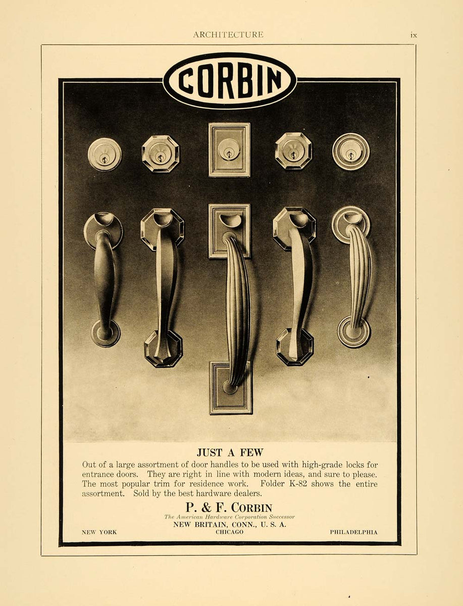 1915 Ad PF Corbin Hardware Door Handles Locks K82 Models New