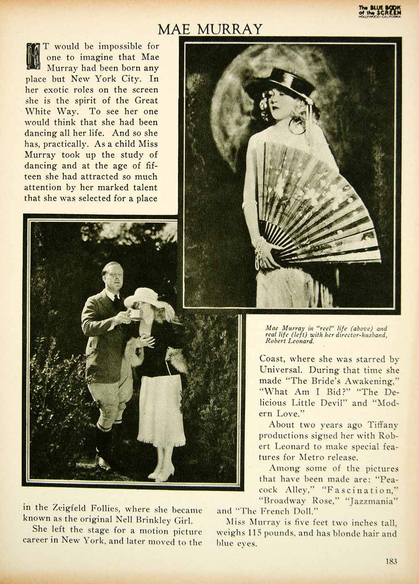1923 Print Mae Murray Silent Film Era Actress Movie Star Portrait Biog, image size:860x1200