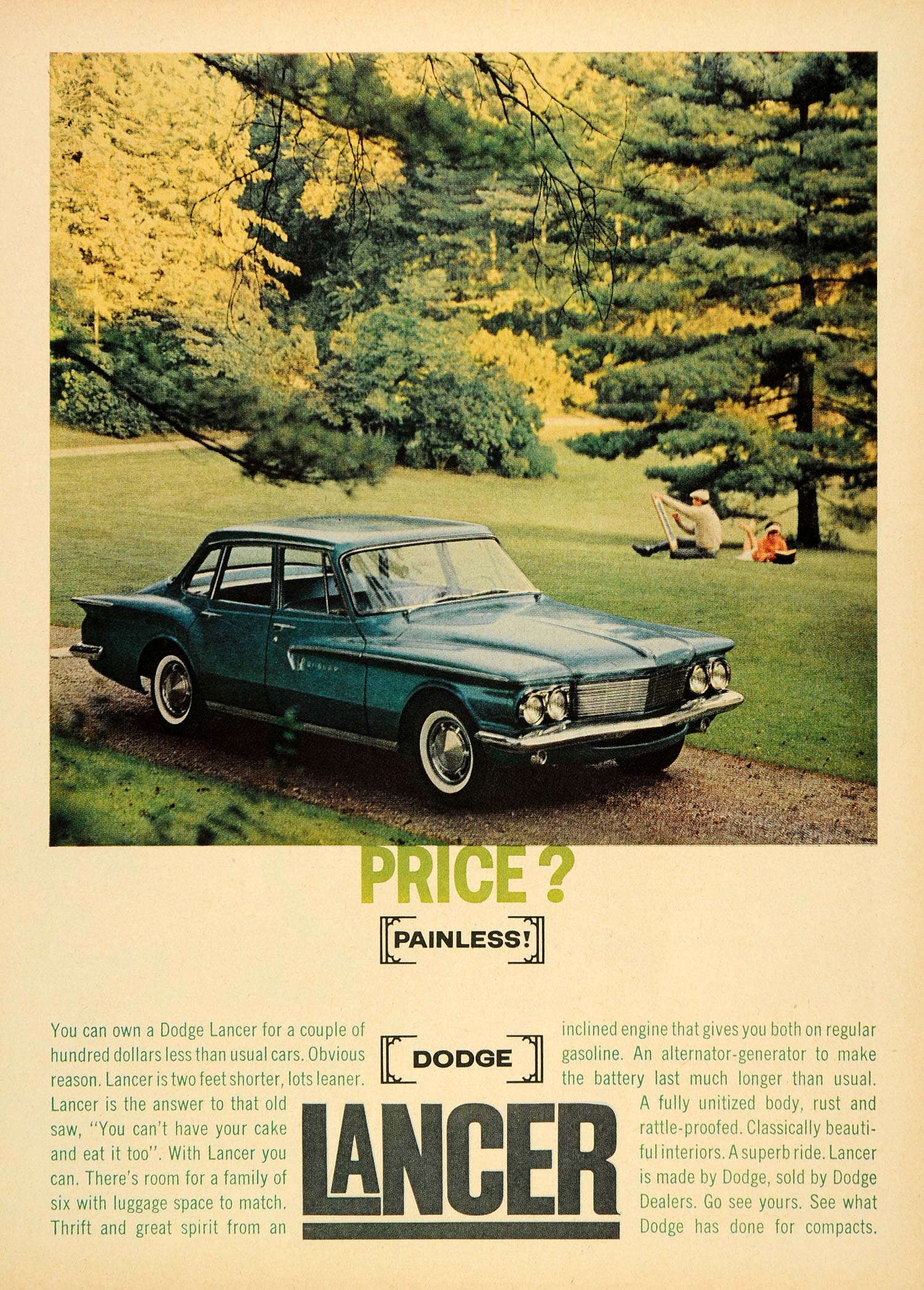1960 Ad Dodge Lancer Automobile Vintage Car Trees Park - ORIGINAL CARS7
