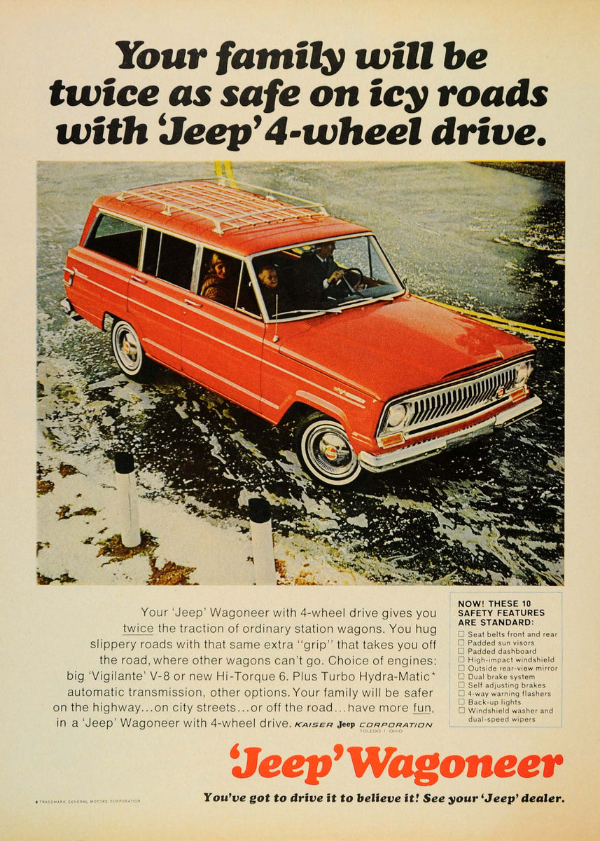 1966 Ad Kraiser Red Jeep Wagoneer Vintage 4-Wheel Drive - ORIGINAL