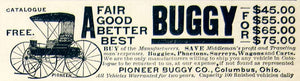 1893 Ad Pioneer Buggy Horse Carriage Phaeton Surrey Wagon Cart CCG1