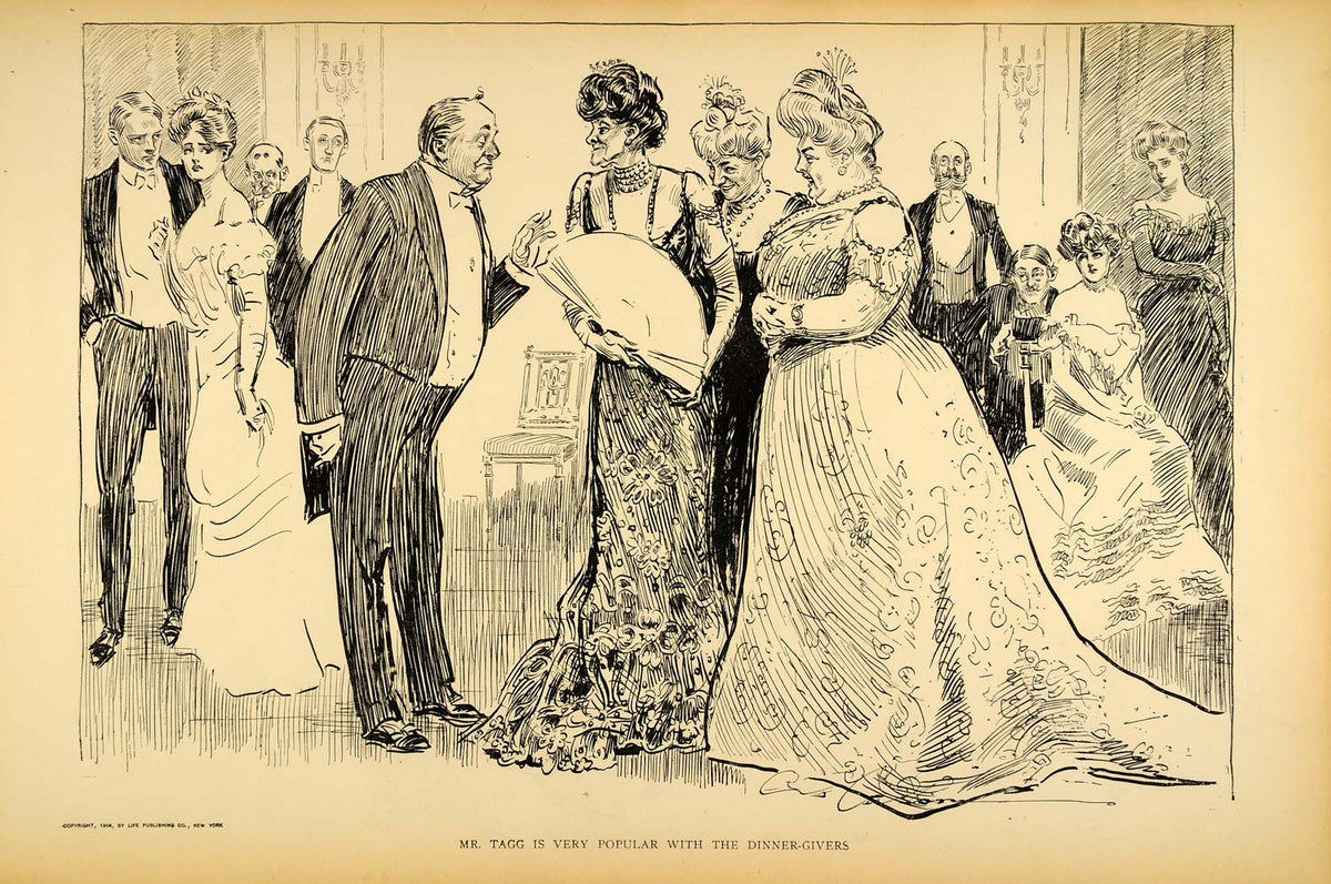 1906 Print Charles Dana Gibson Girl Dowager Mr. Tagg Victorian