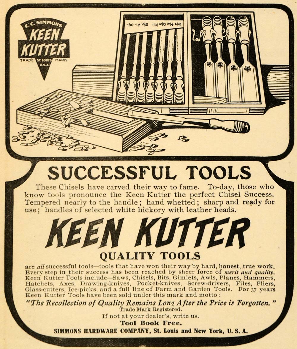 1907 Ad Keen Kutter Chisel Tools Simmons Hardware Co ORIGINAL ADVERT