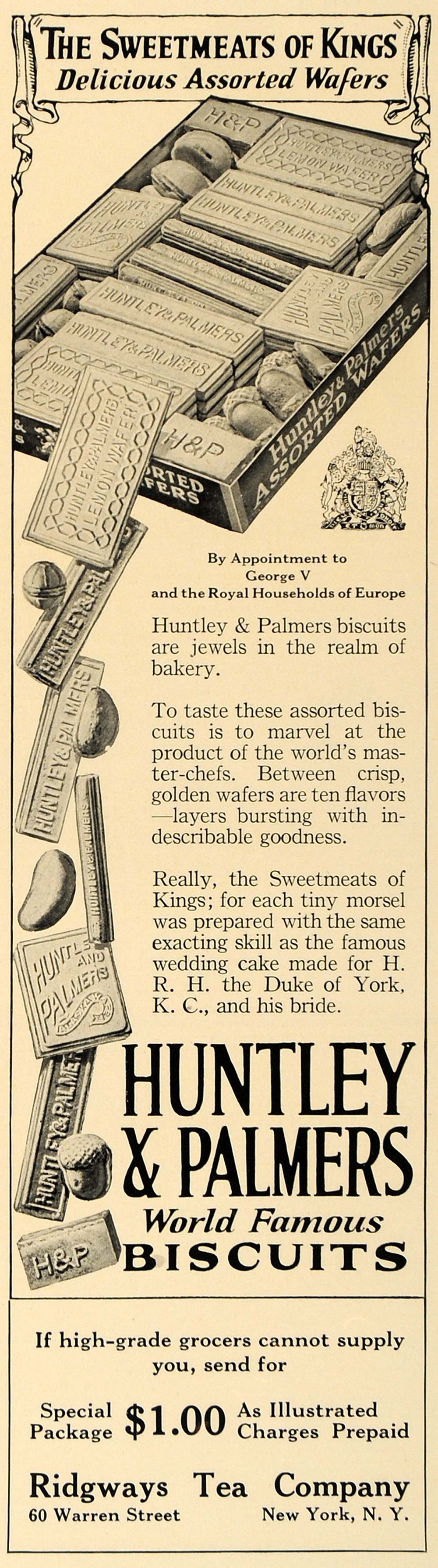 1923 Ad Huntley Palmers Biscuits Ridgways Tea Duke York - ORIGINAL CL4
