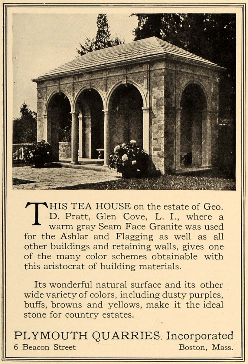 1919 Ad Tea House Geo D Pratt Plymouth Quarries Inc ORIGINAL ADVERTI