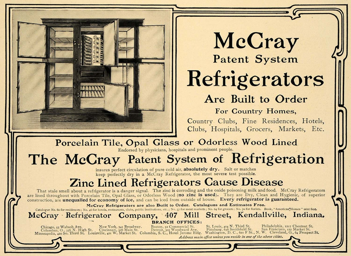 OLD USAページ 1905 Ad McCray Refrigerator Company Porcelain Antique - ORIGINAL