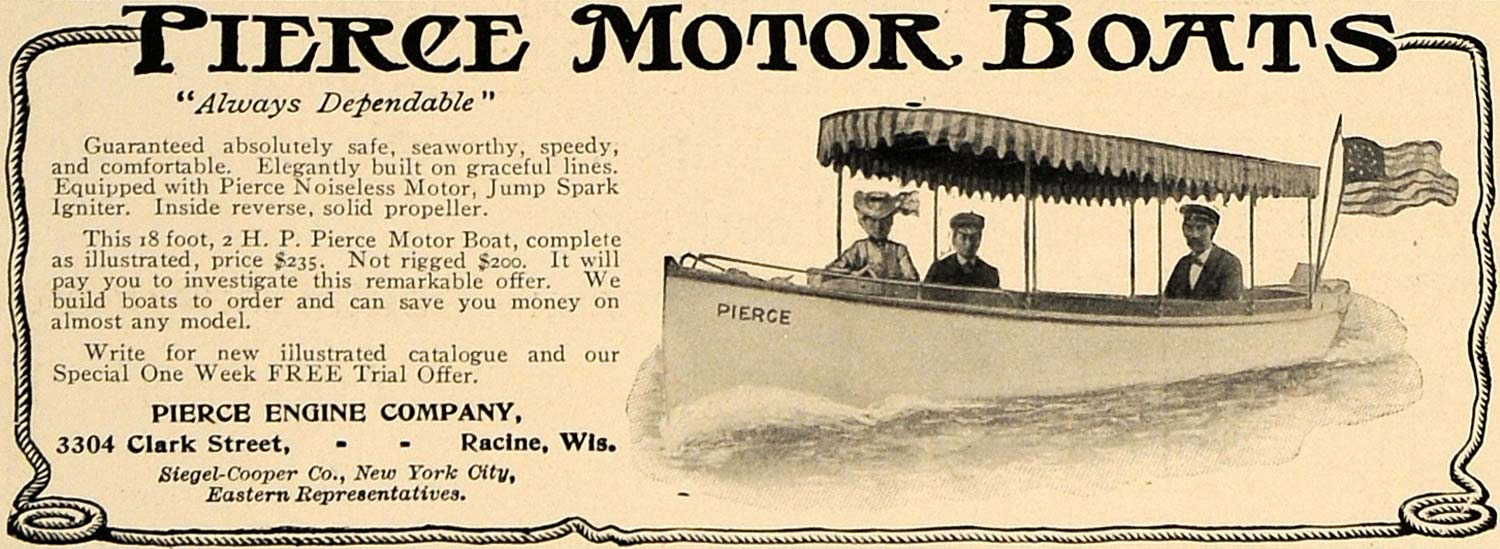 1905 Ad H P Pierce Engine Company Motor Boats Racine - ORIGINAL ADVERTISING CL7
