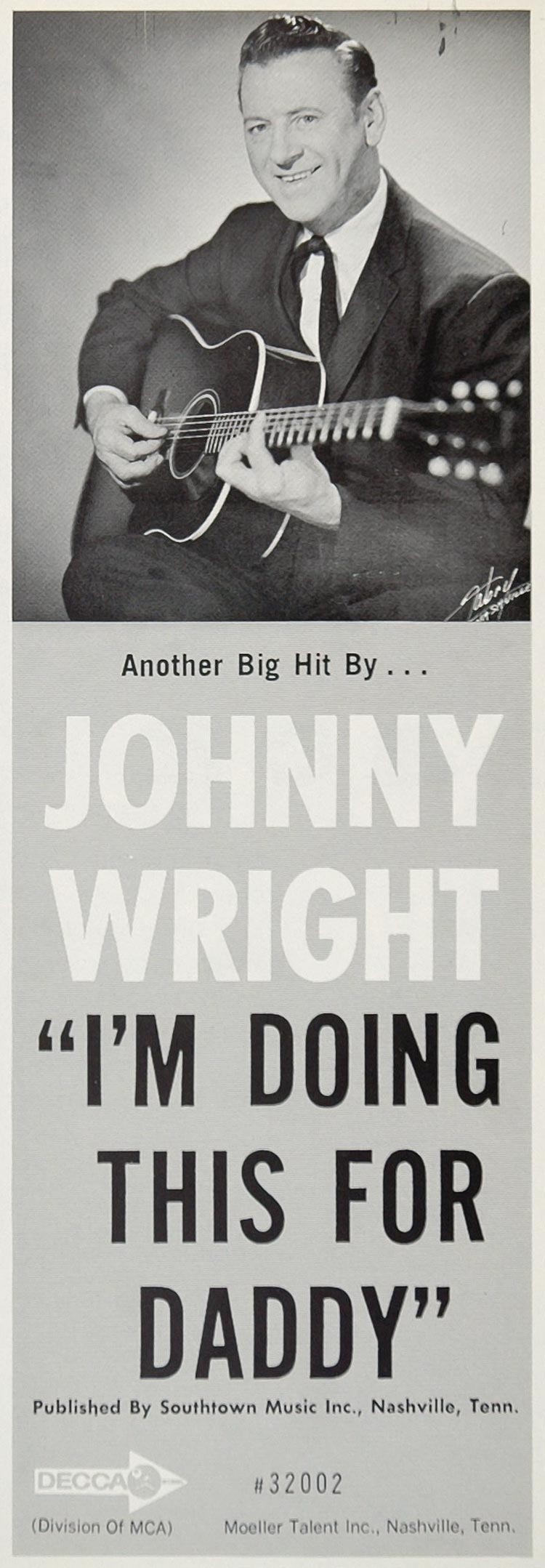 1966 Ad Johnny Wright Decca Records 32002 Country Music - ORIGINAL CML