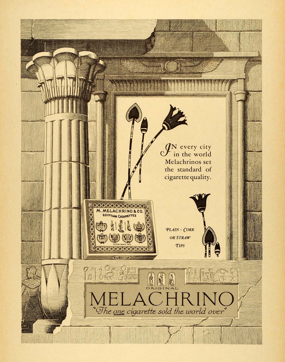 1925 Ad Melachrino Egyptian Cigarettes Smoking Tobacco Plain Cork Straw COL3