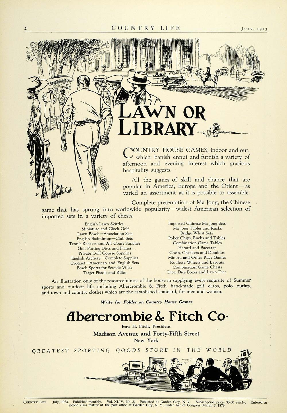 1923 Ad Abercrombie & Fitch Co Store Country House Games English Lawn COL3
