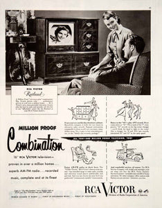 1951 Ad RCA Victor Rutland Television Plus Phonograph Radio Cabinet Nipper COLL1