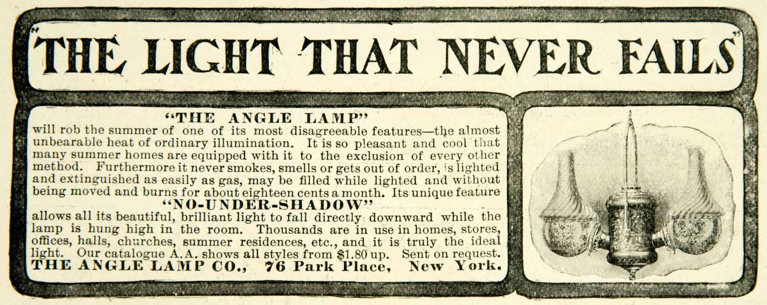 1900 Ad Angle Lamp Park Place Illumination Lighting Household Home COLL4
