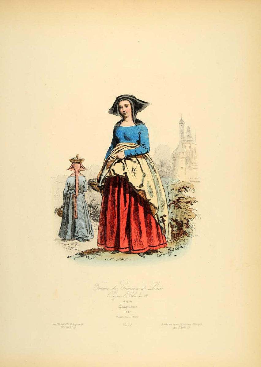 1870 French Medieval Peasant Costume Dress Woman France