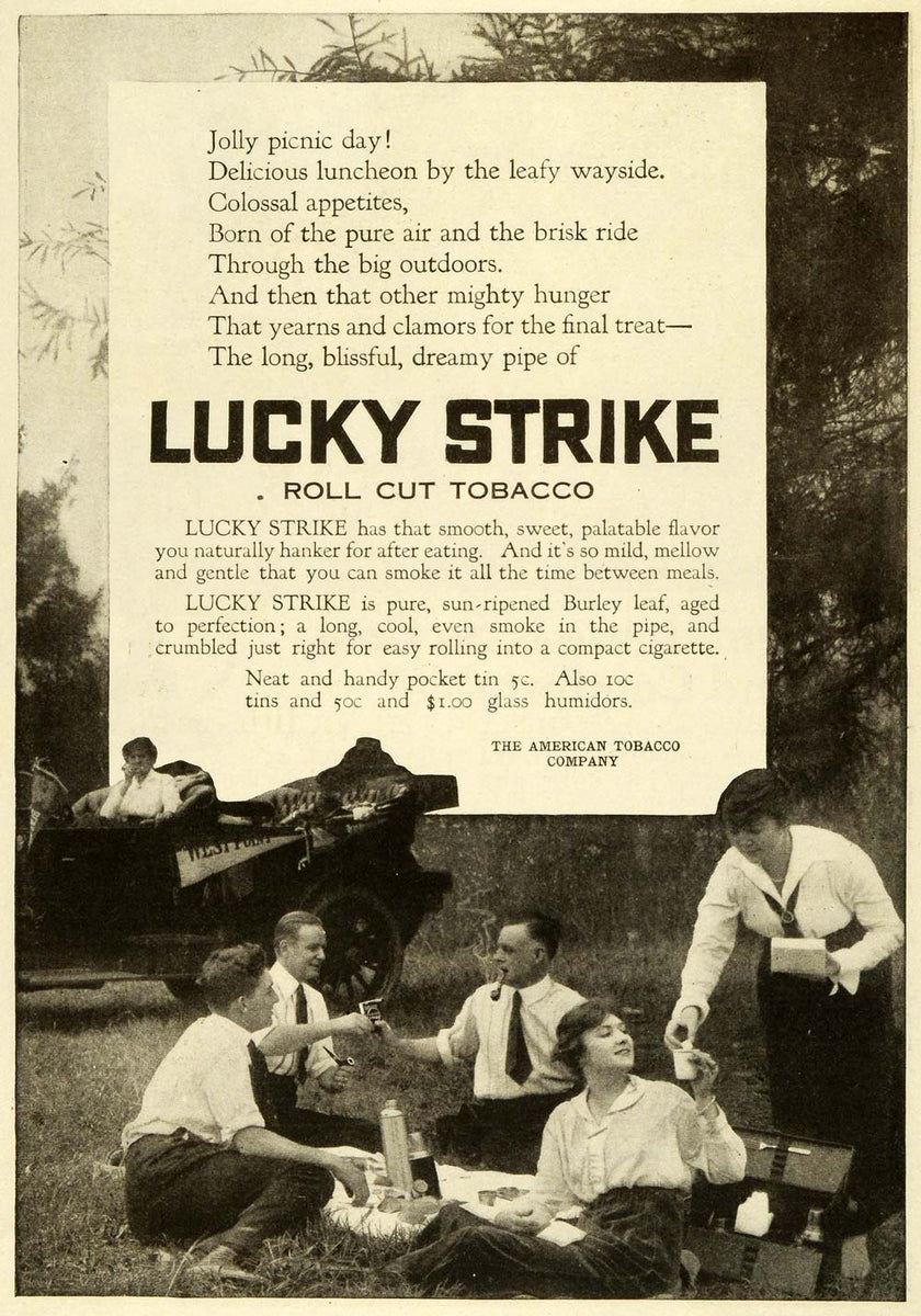 1916 Ad Lucky Strike Roll Cut American Tobacco Smoking Poem Poetry Pri –  Period Paper Historic Art LLC