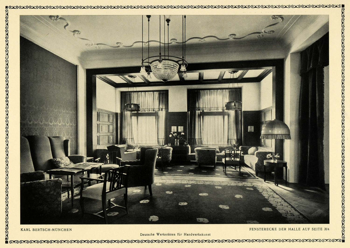 1913 Print Living Room Hall Den Chandelier Rug Art Interior Design DKU ...