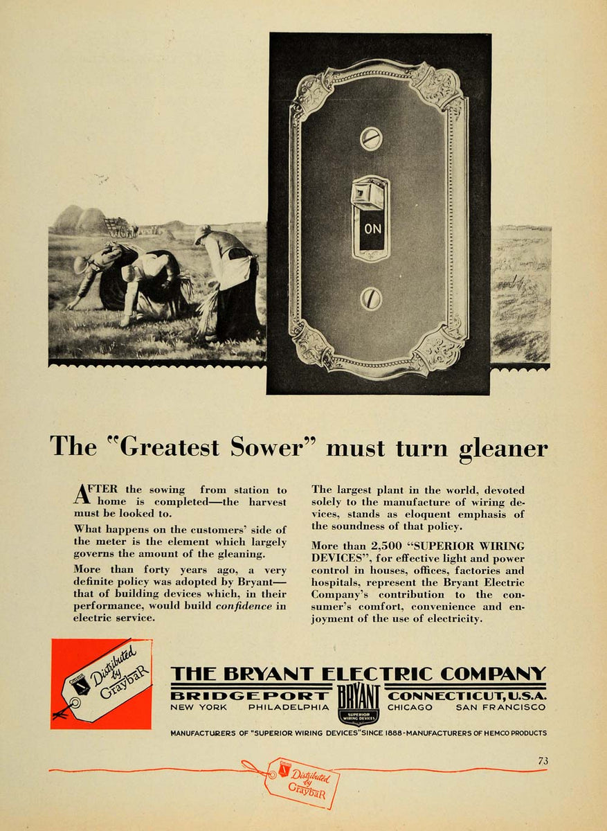 1930 Ad Bryant Electric Superior Wiring Device Outlet ORIGINAL ELC1