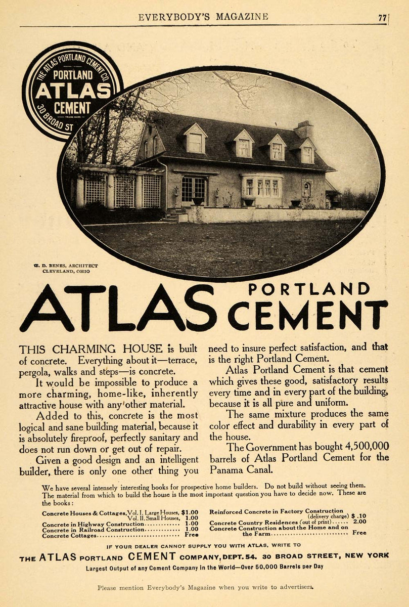 1909 Ad Atlas Portland Cement Co. Home Residence ORIGINAL ADVERTISIN