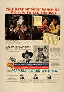 1938 Ad Camel Cigarettes Dude Ranch Cowboy Lee Thursby - ORIGINAL ESQ1