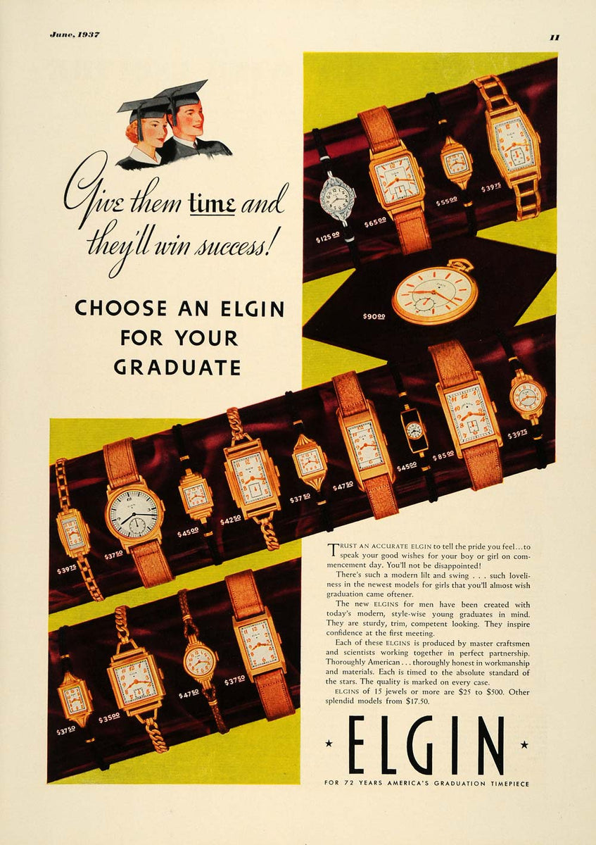 1937 Ad Elgin Watch Graduation Gift Fine Wristwatches - ORIGINAL