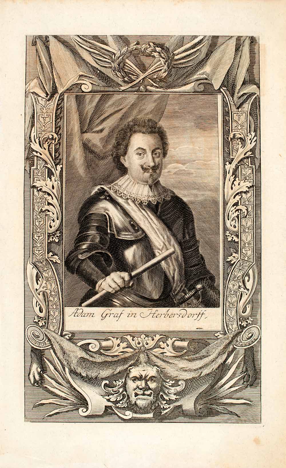 1722 Copper Engraving Portrait Adam Graf Von Herberstorff Holy Roman Empire EUM5