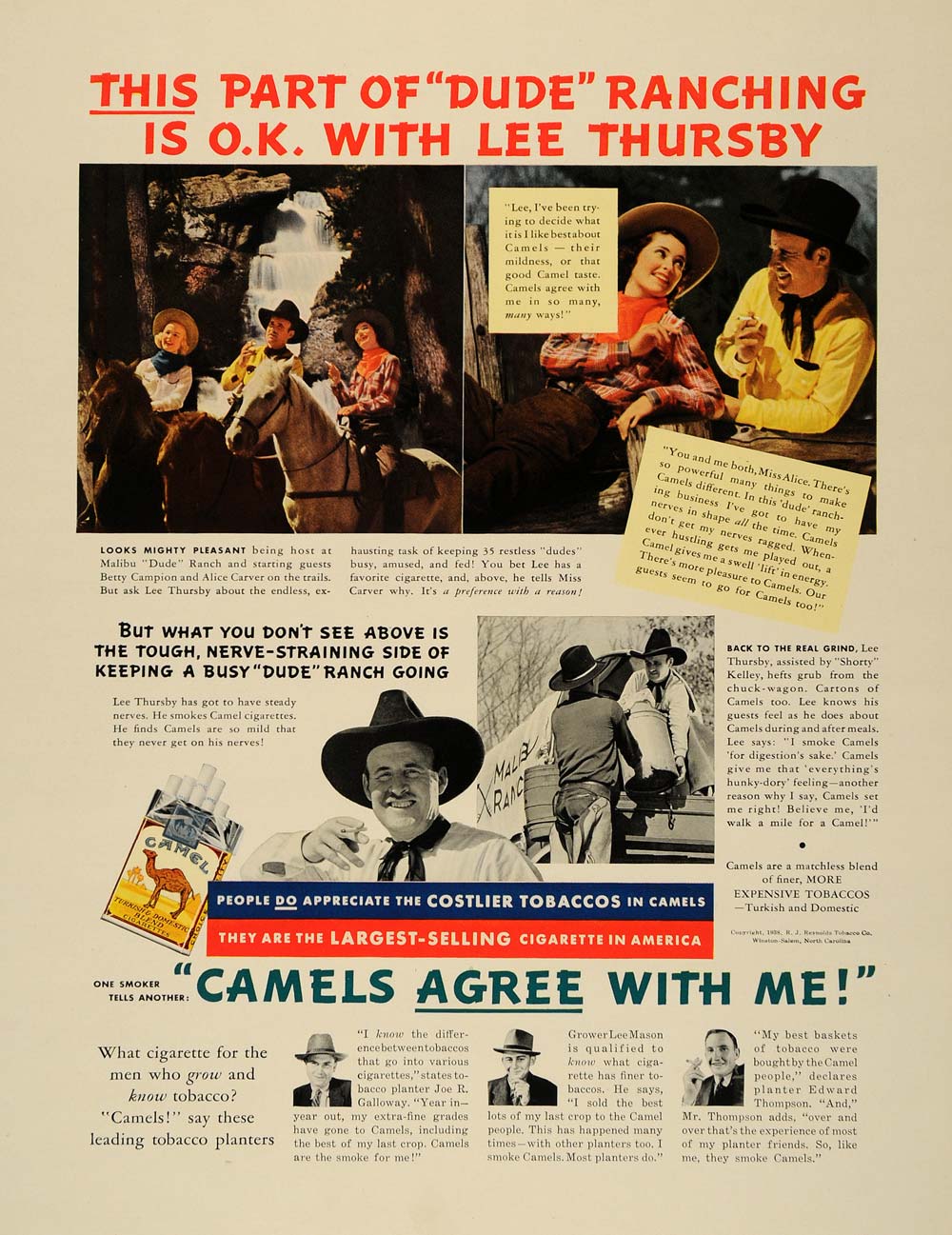 1938 Ad Camel Cigarettes Lee Thursby Alice Carver Smoke - ORIGINAL F2A