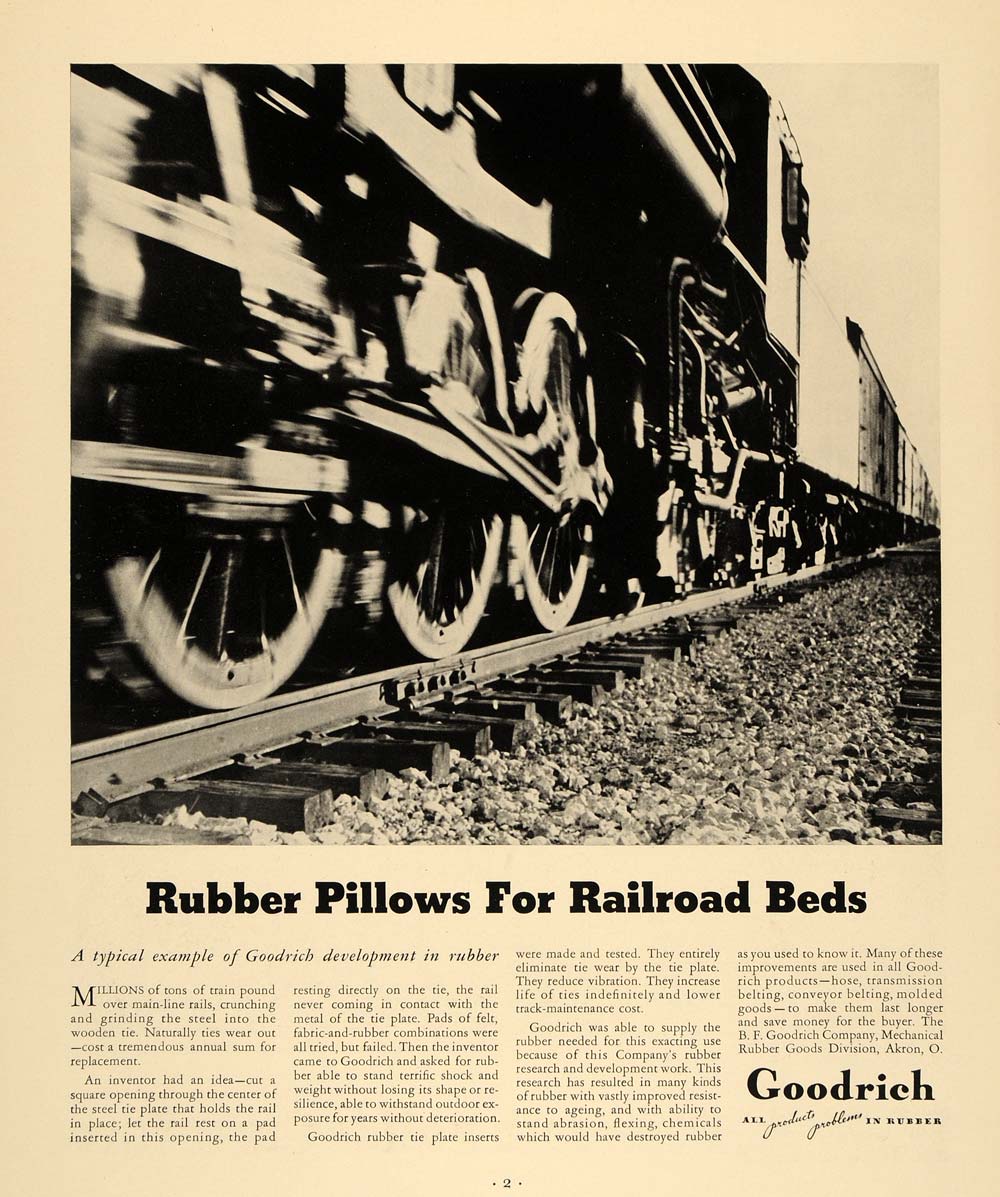 1938 Ad Goodrich Rubber Tires Railroad Beds Train Track ORIGINAL F2A