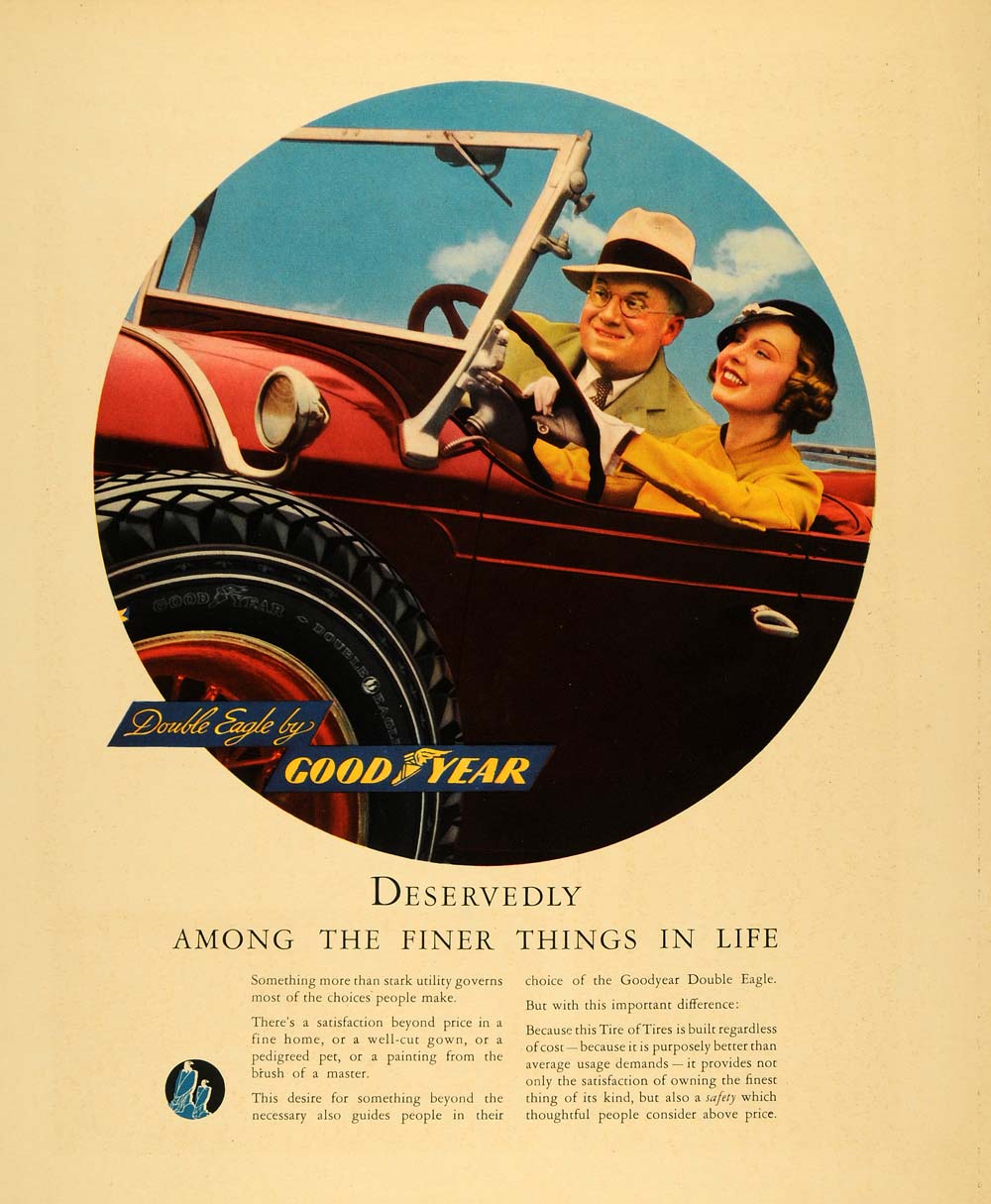 1935 Ad Good Year Tires Double Eagle Car Rubber Art - ORIGINAL ADVERTISING F3A
