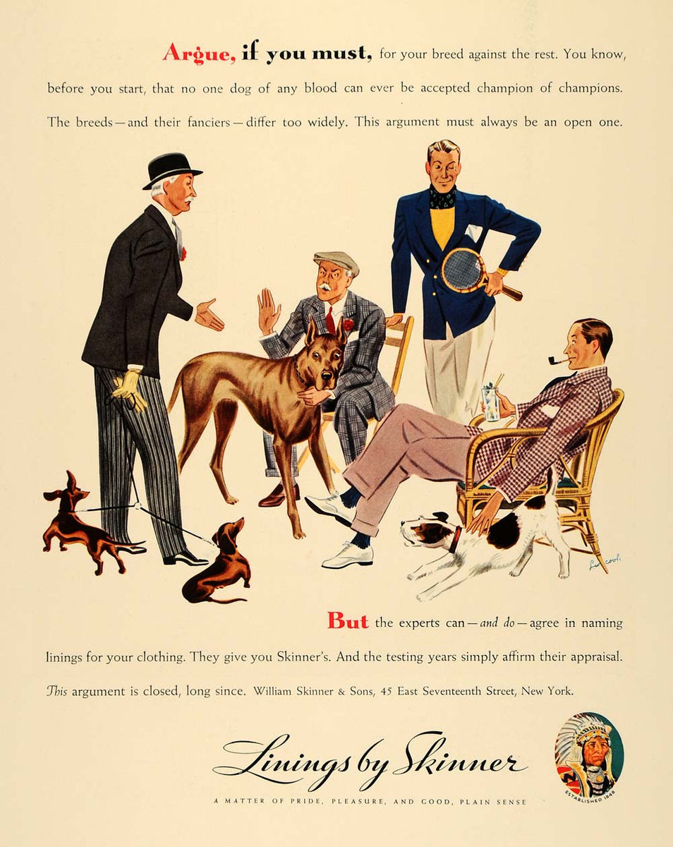 1935 Ad Clothing Lining William Skinner Dogs Breed Sons ORIGINAL F3A