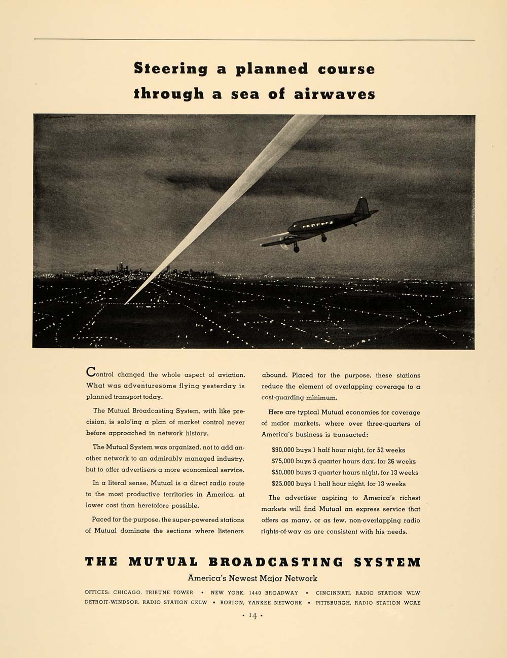 1936 Ad Mutual Broadcasting System Network Radio Plane - ORIGINAL F6A