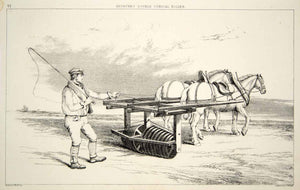 1852 Steel Engraving Antique Hepburn Double Conical Roller Farm Horses Soil FD1