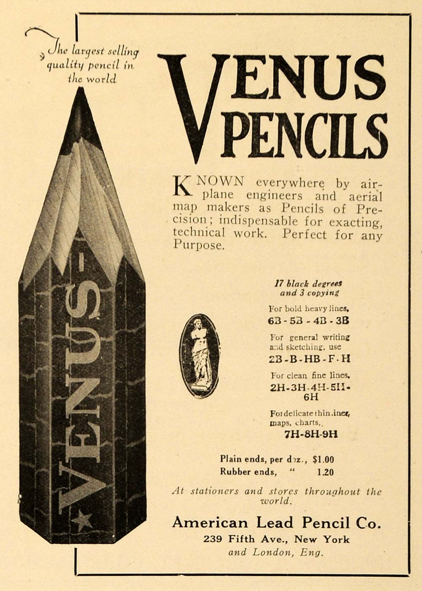 1920 Ad American Lead Venus Pencils Types Pricing NY - ORIGINAL