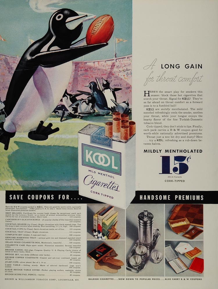 1934 Ad Kool Cigarettes Smoking Penguin Sailing Wheel - ORIGINAL ADVER