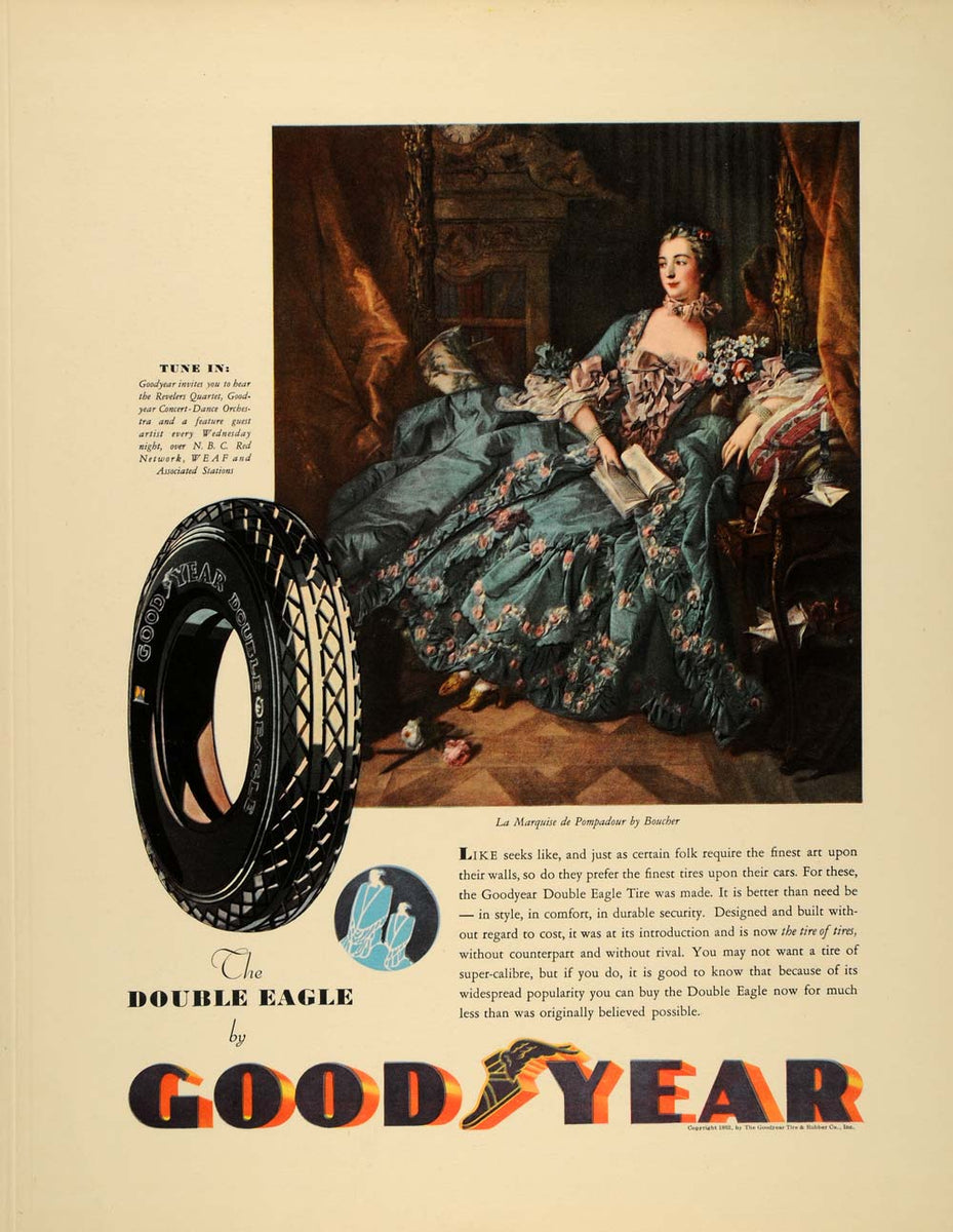 1932 Ad Goodyear Double Eagle Tire Pompadour Boucher - ORIGINAL