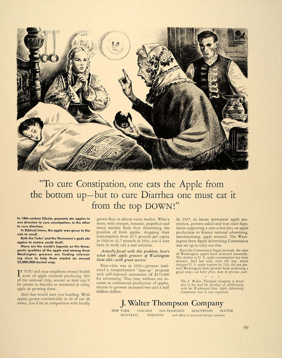 1940 Ad J. Walter Thompson Advertising Peasants Apples - ORIGINAL