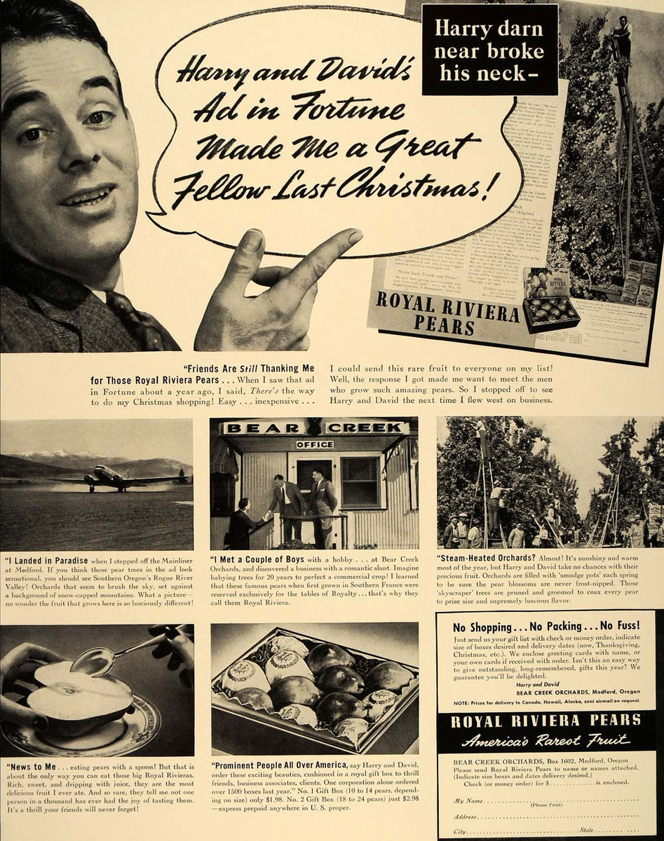 money tree harry and david 1940 Ad Harry and David Royal Riviera Pears Orchard OR