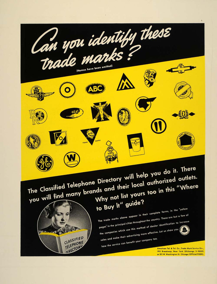 マロンイエローページ 1937 Ad Yellow Pages Telephone Directory Trademarks - ORIGINAL