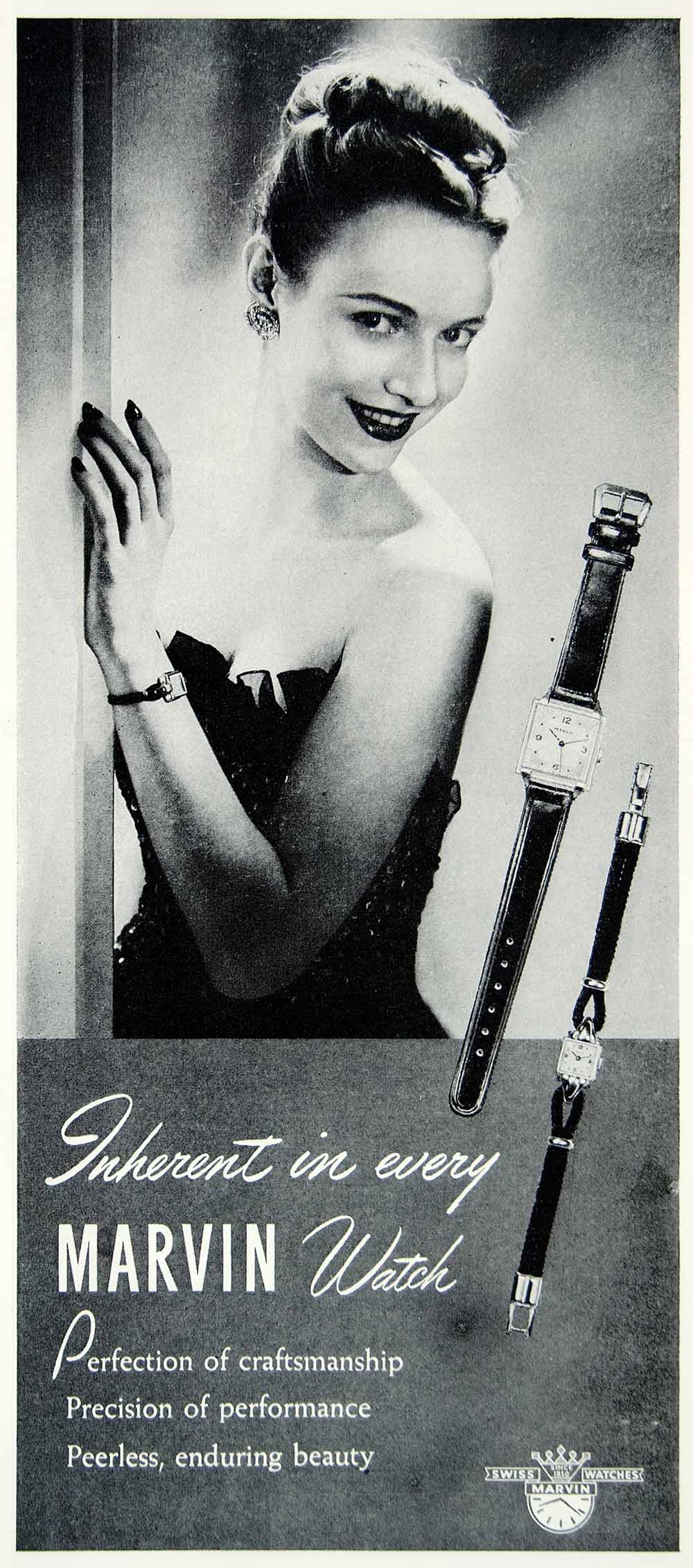 1946 Ad Marvin Watches Women Fashion Jewelry Beauty Dress Time Clock Wrist FTM1