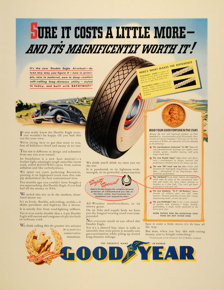 1939 Ad GoodYear Tire Rubber Double Eagle Airwheel - ORIGINAL 