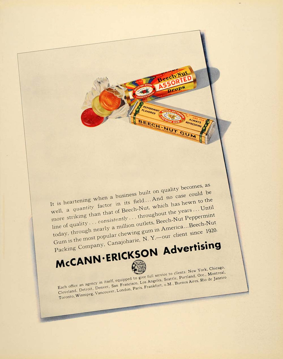 1937 Ad McCann Erickson Advertising Beech Nut Gum Drops - ORIGINAL