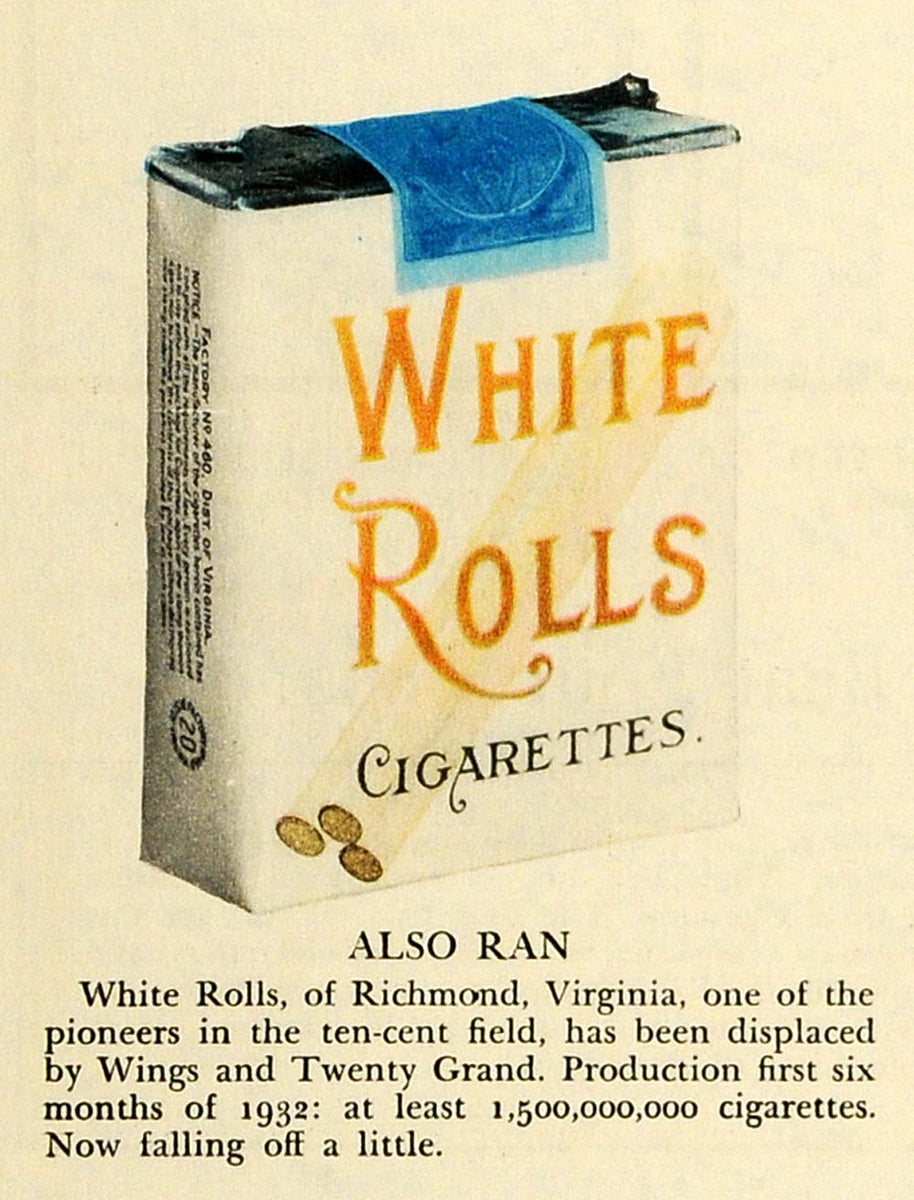 how much are richmond cigarettes 1932 Print White Rolls Cigarettes Tobacco Richmond Art Virginia Twenty –  Period Paper Historic Art LLC