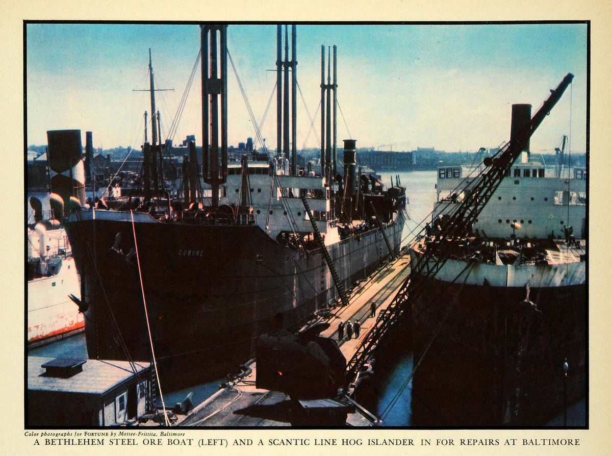 1937 Print Bethlehem Steel Ore Boat Hog Island Ship Baltimore Maryland