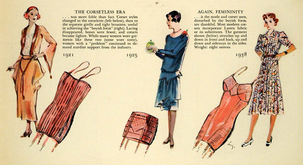 1938 Print Corset Girdle Bra Fashion Garment Flapper Clothing Fabric F –  Period Paper Historic Art LLC