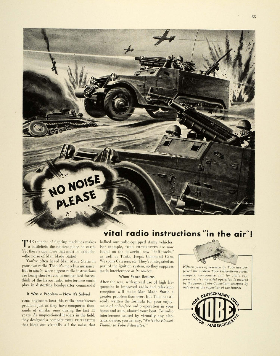 1942 Ad Tobe Deutschmann Army Radio Filterette World War II Tank Walte