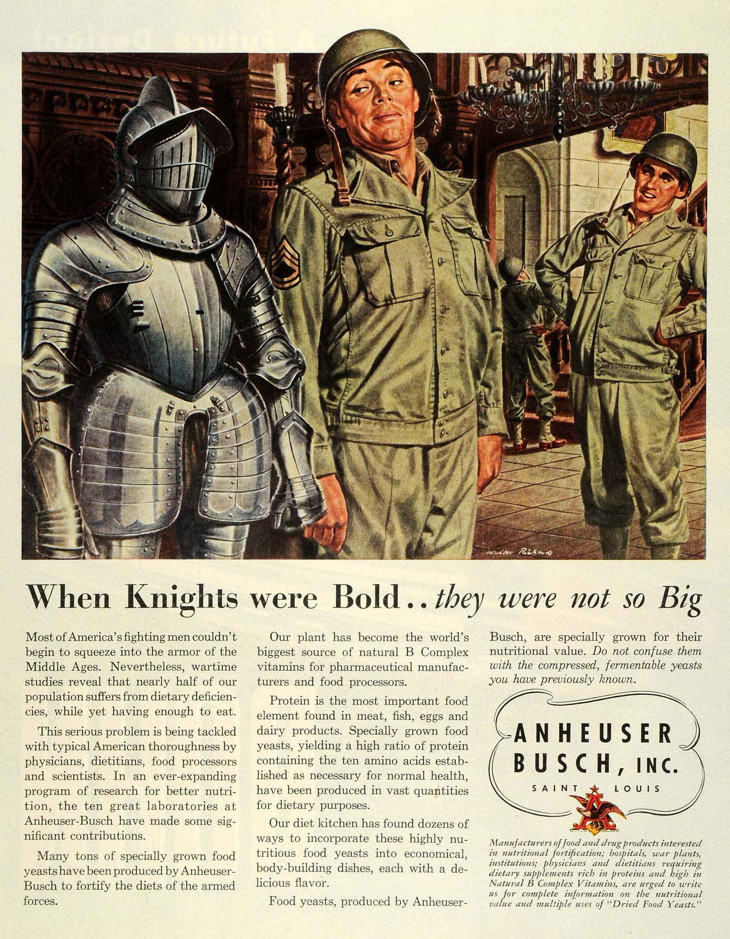 1945 Ad Anheuser Busch Inc Knight Warrior Armor Soldier Food Drug Products FZ8