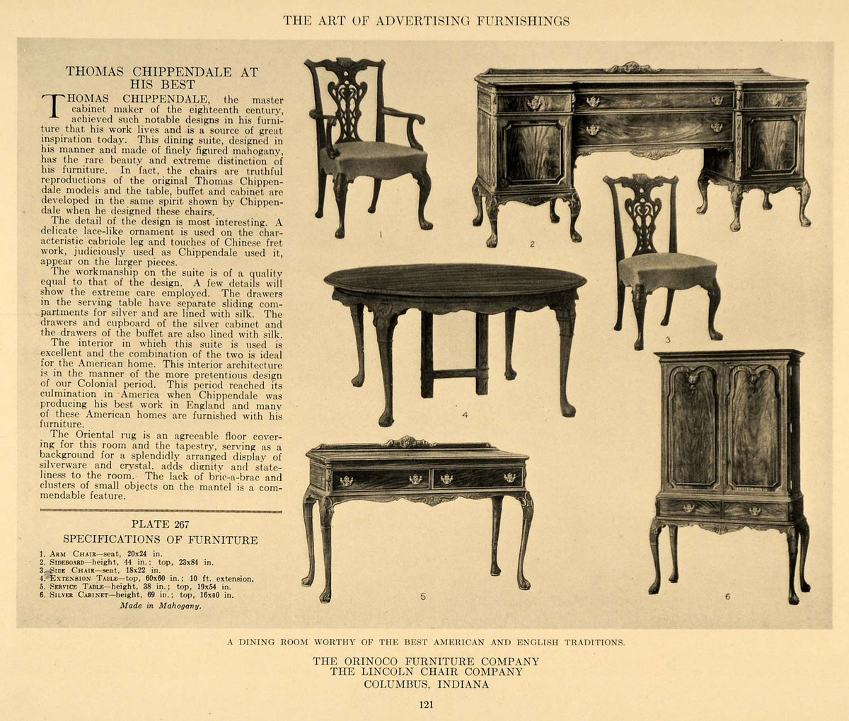 1917 Print Dining Room Orinoco Furniture Lincoln Chair ORIGINAL